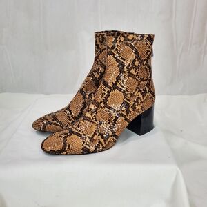 Zara Brown Snakeskin Block Heel Ankle Boot Bootie Size 7.5-8 EU 38 Animal Print